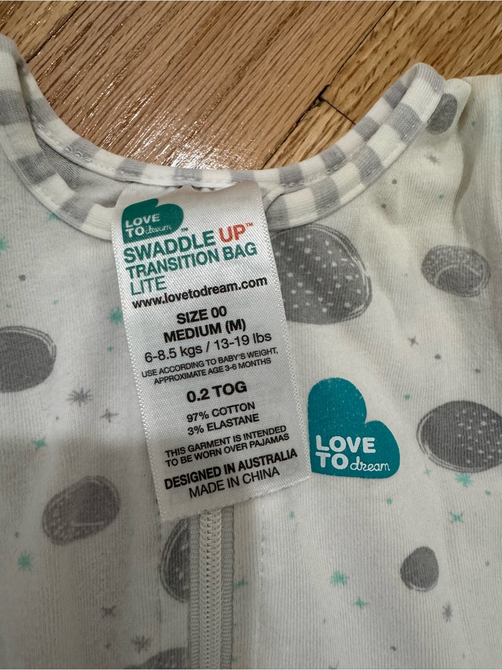 Love to dream White Swaddle Transition Lite with Gray and Teal Dot Accents - Picture 3 of 3